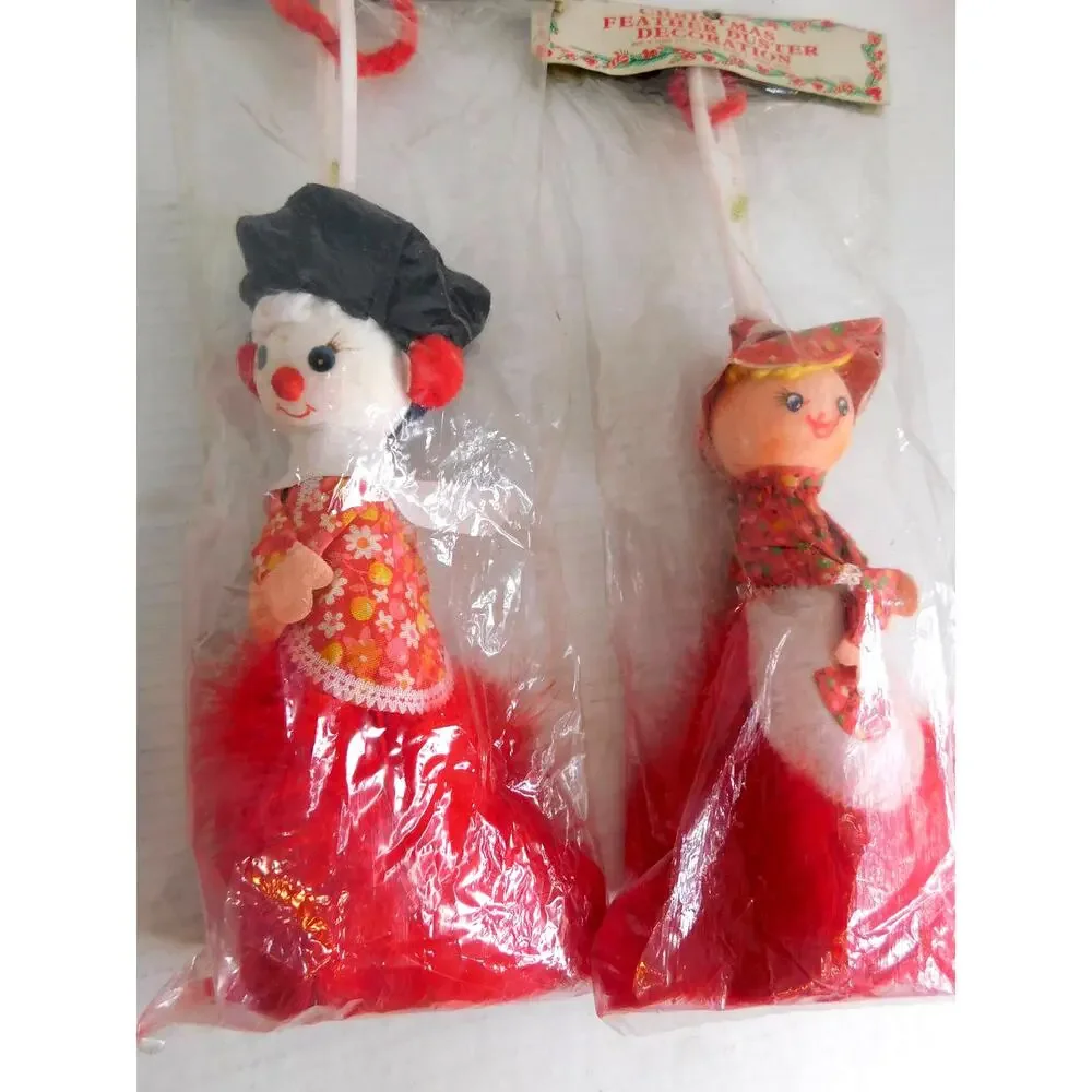 Vintage Mar Lyn Mini Feather Duster Christmas Ornaments SET OF 2 New